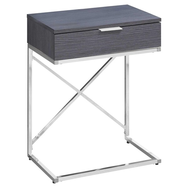 Homeroots 23.5 in. Grey Particle Board & Chrome Metal Accent Table - 333223