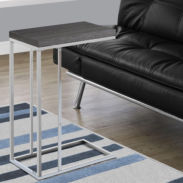 Homeroots 25.25 in. Grey Particle Board & Chrome Metal Accent Table - 333105