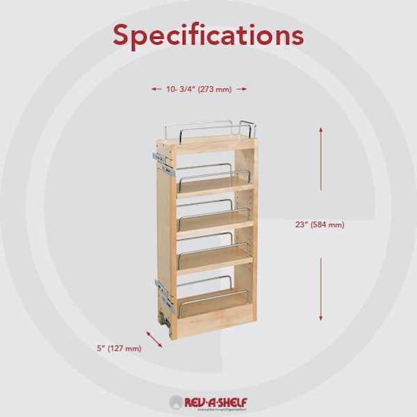 Rev-A-Shelf Maple Wood; Steel, Natural Maple, 5 in W, 23 in H, 10.75 in D - 448-HP-523C