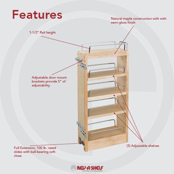 Rev-A-Shelf Maple Wood; Steel, Natural Maple, 5 in W, 23 in H, 10.75 in D - 448-HP-523C