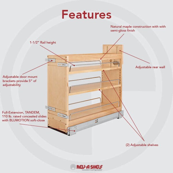Rev-A-Shelf Maple Wood; Steel, Natural Maple, 8.75 in W, 19.44 in H, 21.63 in D - 448-BDDSC-8C