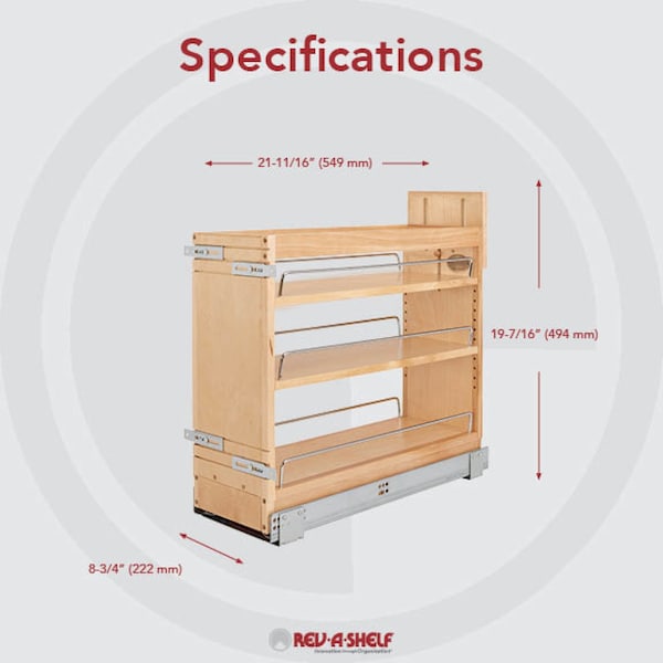 Rev-A-Shelf Maple Wood; Steel, Natural Maple, 8.75 in W, 19.44 in H, 21.63 in D - 448-BDDSC-8C