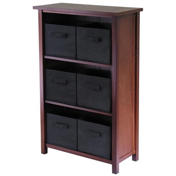 Winsome Verona 3 Section M Storage Shelf with 6 Foldable Fabric Baskets - Walnut and Black - 94281