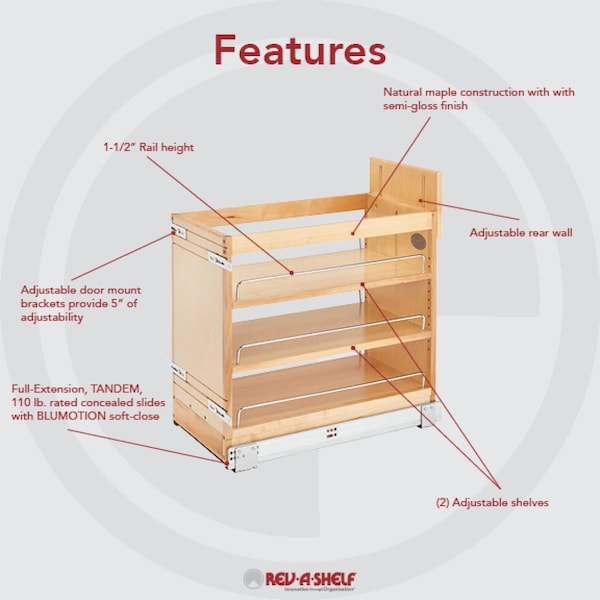 Rev-A-Shelf Maple Wood; Steel, Natural Maple, 11.75 in W, 19.43 in H, 21.63 in D - 448-BDDSC-11C