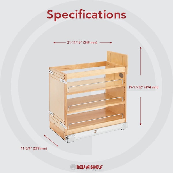 Rev-A-Shelf Maple Wood; Steel, Natural Maple, 11.75 in W, 19.43 in H, 21.63 in D - 448-BDDSC-11C