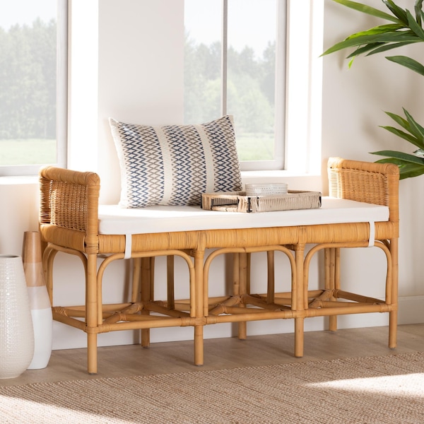 Baxton Studio Nairi Modern Bohemian Natural Brown Rattan Bench - 233-13163-ZORO