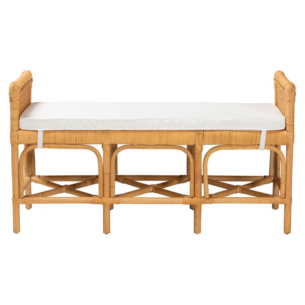 Baxton Studio Nairi Modern Bohemian Natural Brown Rattan Bench - 233-13163-ZORO
