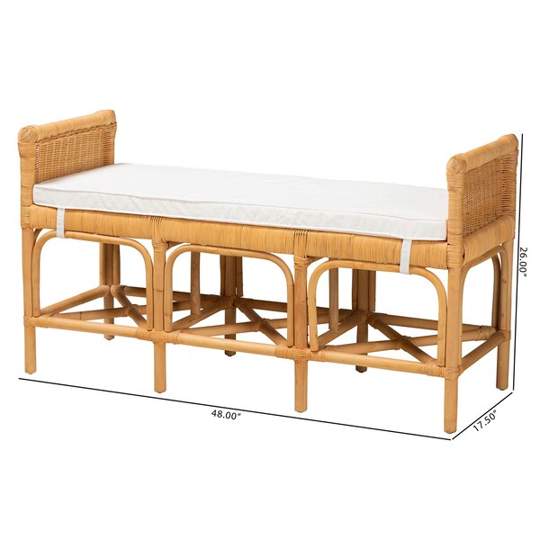 Baxton Studio Nairi Modern Bohemian Natural Brown Rattan Bench - 233-13163-ZORO