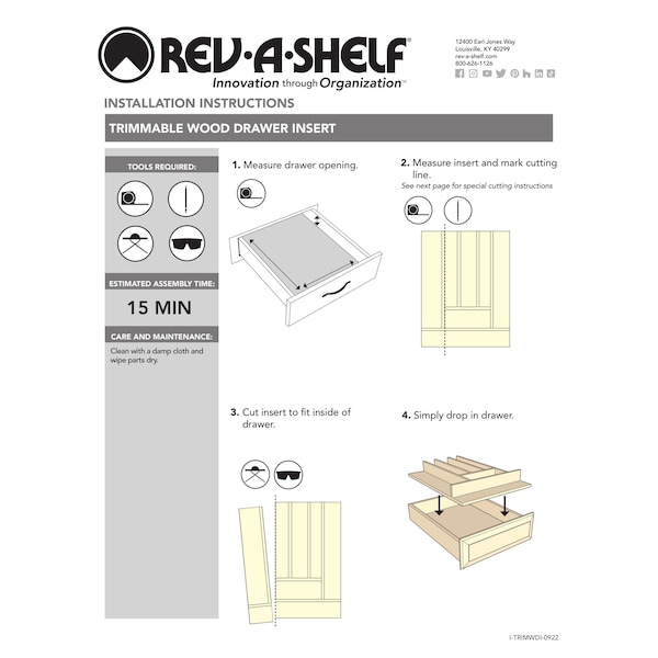 Rev-A-Shelf Drawer Insert, Walnut Veneer, Dark Brown, 16 in W, 1.55 in H, 19.75 in D, 19.75 in L, Walnut - 4SDI-WN-18-1