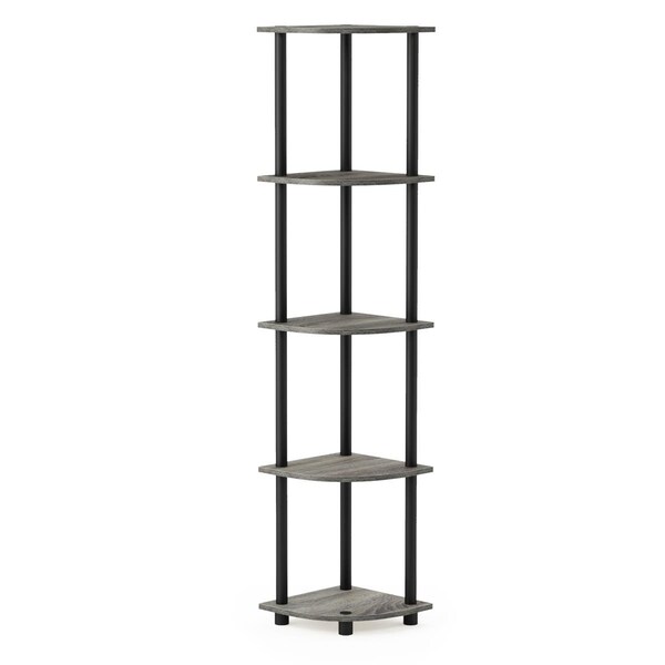 Furinno Turn-N-Tube 5 Tier Corner Rack Shelving Unit, French Oak Grey & Black - 57.7 x 11.6 x 11.6 in. - 99811GYW/BK