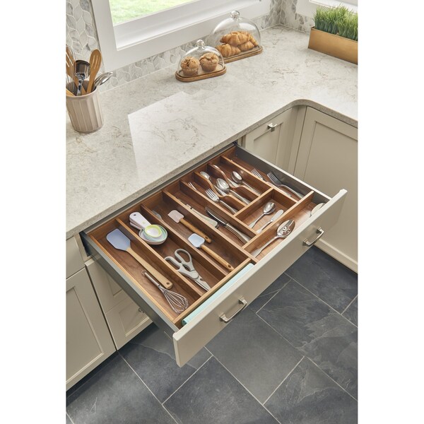 Rev-A-Shelf Drawer Insert, Walnut Veneer, Dark Brown, 21.13 in W, 2.38 in H, 22 in D, 22 in L, Dark Brown - 4WUT-WN-3SH