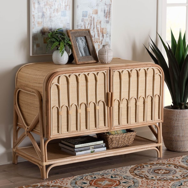 Bali & Pari Gitano Bohemian Natural Rattan 2-Door Storage Cabinet - 244-13708-ZORO