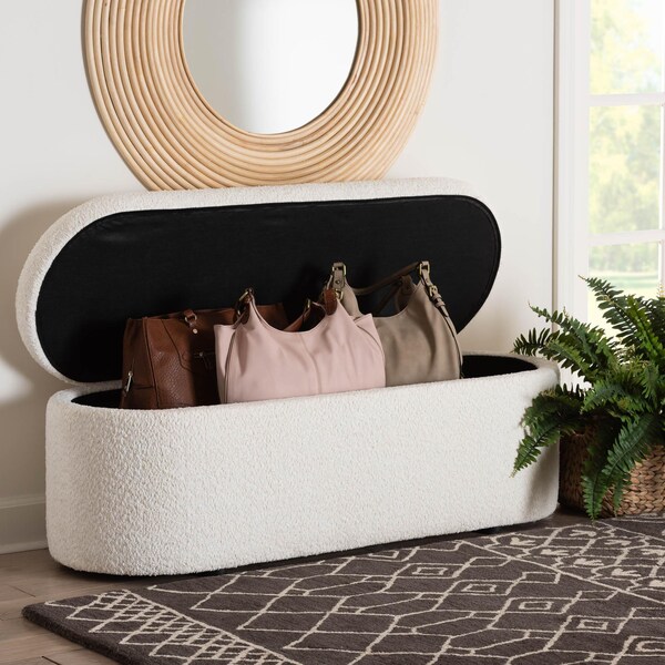 Baxton Studio Lavina Modern White Teddy-Bear Fabric Storage Bench - 244-13652-ZORO