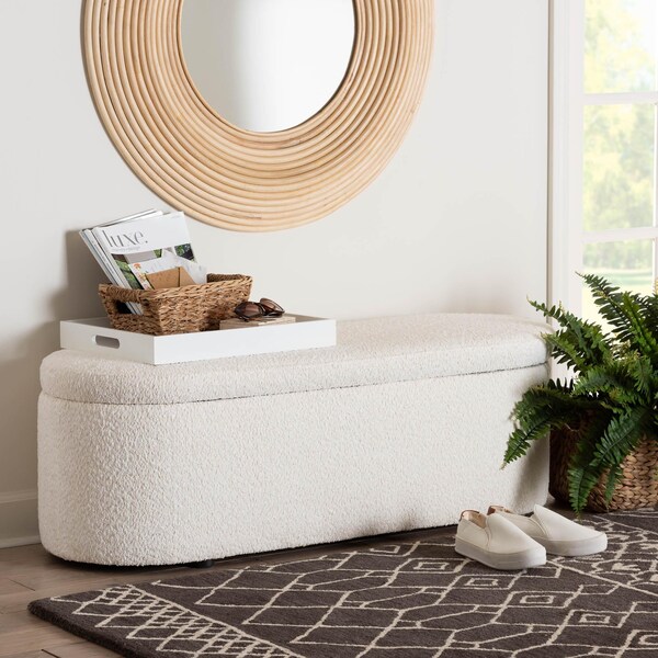 Baxton Studio Lavina Modern White Teddy-Bear Fabric Storage Bench - 244-13652-ZORO
