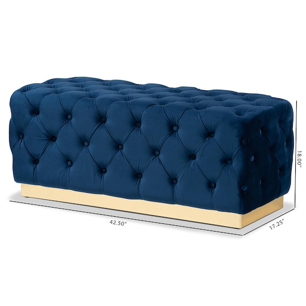 Baxton Studio Corrine Glam and Luxe Navy Blue Velvet Fabric and Gold PU Leather Ottoman - 175-11244-ZORO