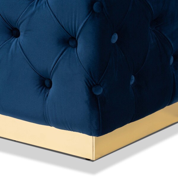 Baxton Studio Corrine Glam and Luxe Navy Blue Velvet Fabric and Gold PU Leather Ottoman - 175-11244-ZORO