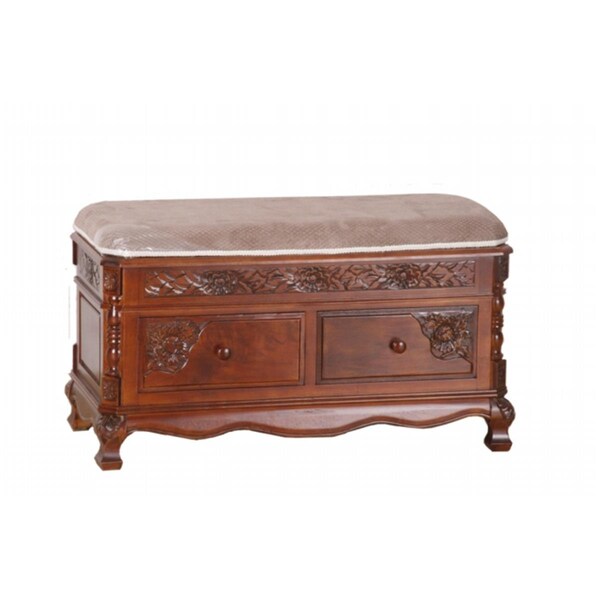 International Caravan Carved Wood 2 Drawer Storage Bench - Brown - 3811