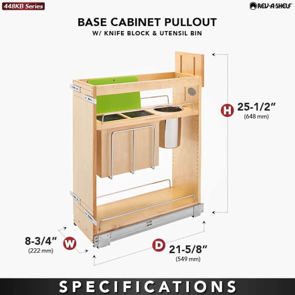 Rev-A-Shelf Maple Wood; Steel; Plastic, Natural Maple, 8.75 in W, 25.5 in H, 21.63 in D - 448KB-BCSC-8C