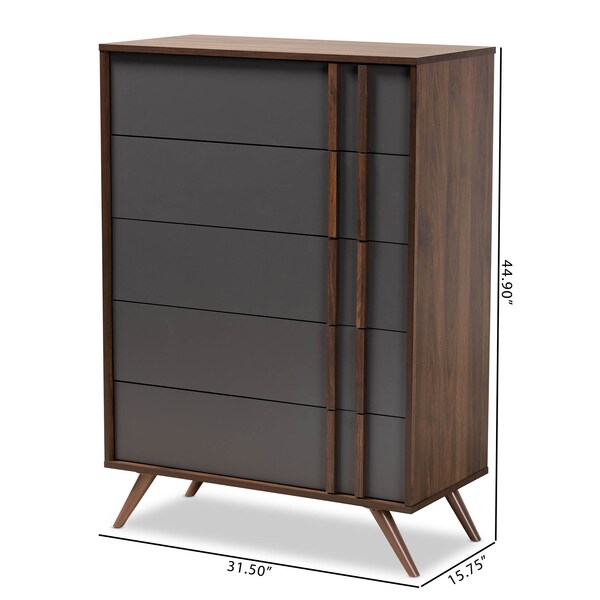 Baxton Studio Naoki Two-Tone Grey and Walnut Finished Wood 5-Drawer Bedroom Chest - 168-10929