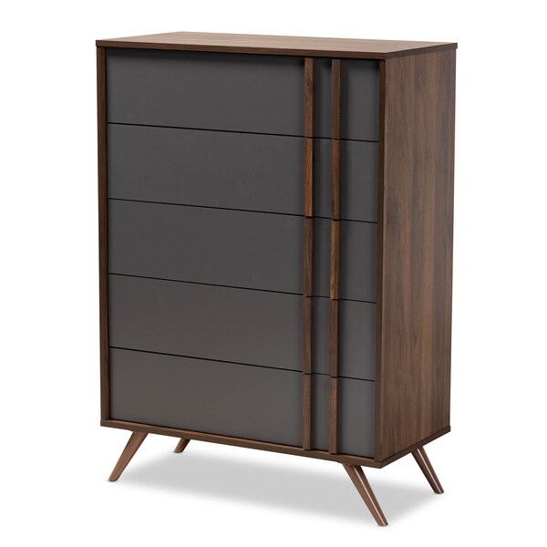 Baxton Studio Naoki Two-Tone Grey and Walnut Finished Wood 5-Drawer Bedroom Chest - 168-10929