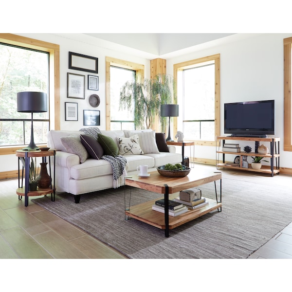 Alaterre Furniture Ryegate Natural Live Edge Solid Wood with Metal Round End Table, Natural - AWCC1520