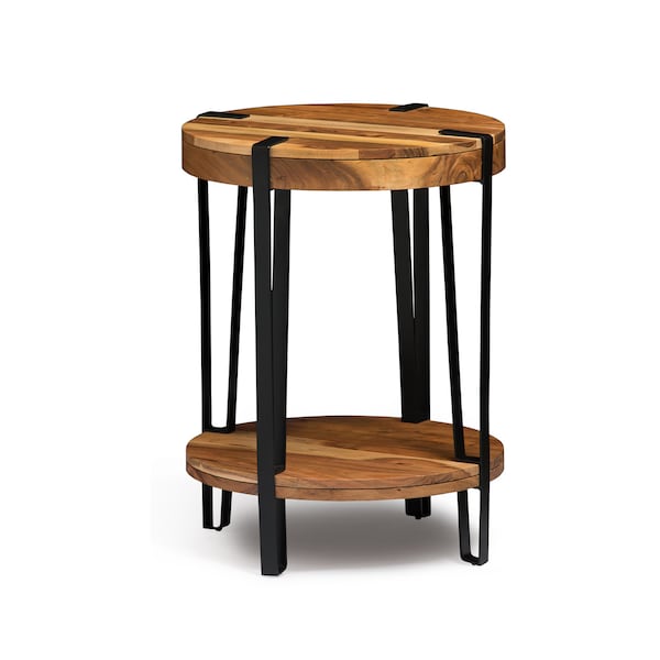 Alaterre Furniture Ryegate Natural Live Edge Solid Wood with Metal Round End Table, Natural - AWCC1520