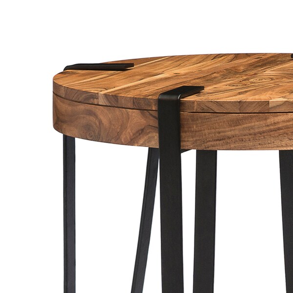 Alaterre Furniture Ryegate Natural Live Edge Solid Wood with Metal Round End Table, Natural - AWCC1520