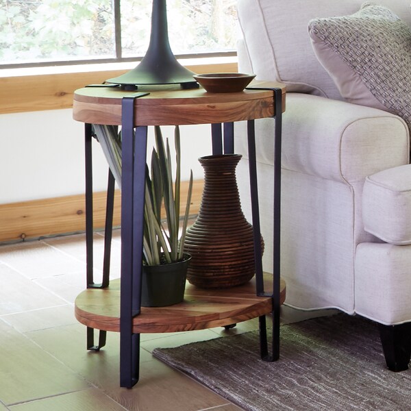 Alaterre Furniture Ryegate Natural Live Edge Solid Wood with Metal Round End Table, Natural - AWCC1520