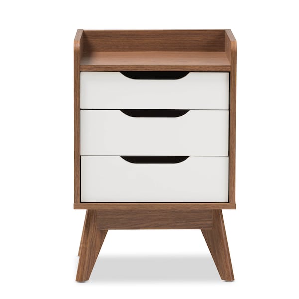 Baxton Studio Brighton Mid-Century White and Walnut Wood 3-Drawer Storage Nightstand - 137-7498