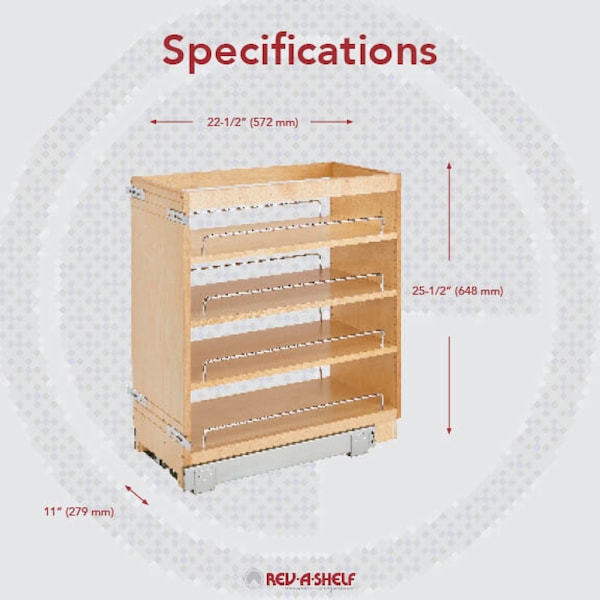 Rev-A-Shelf Maple Wood; Steel, Natural Maple, 11 in W, 25.5 in H, 22.5 in D - 448-BC-11C