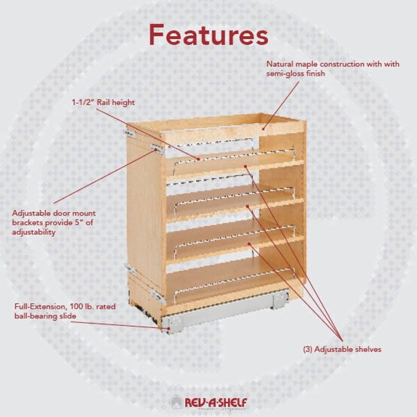 Rev-A-Shelf Maple Wood; Steel, Natural Maple, 11 in W, 25.5 in H, 22.5 in D - 448-BC-11C