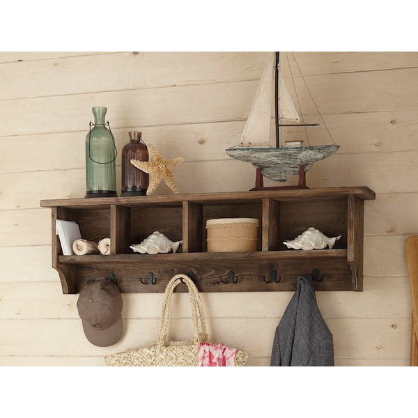 Alaterre Furniture Modesto 48" Reclaimed Wood Entryway Wall Coat Hooks with Storage Cubbies - AMSA2420