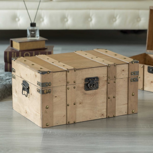 Vintiquewise Natural Wooden Style Trunk with Handles, Small - QI004014.S