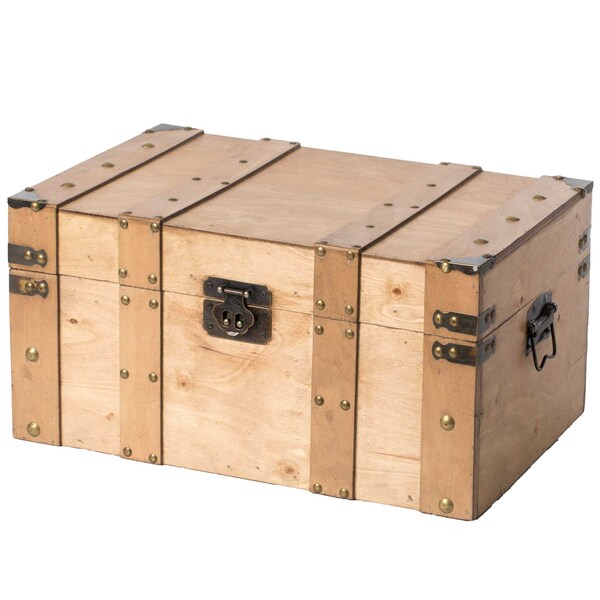 Vintiquewise Natural Wooden Style Trunk with Handles, Small - QI004014.S