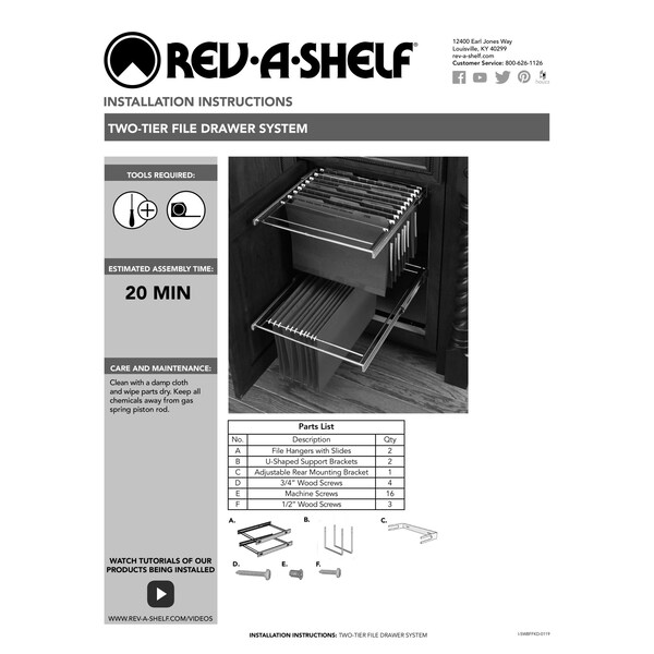 Rev-A-Shelf Steel, Silver, 14.75 in W, 22.63 in H, 19.75 in D, 19.75 in L, Silver - RAS-FD-KIT