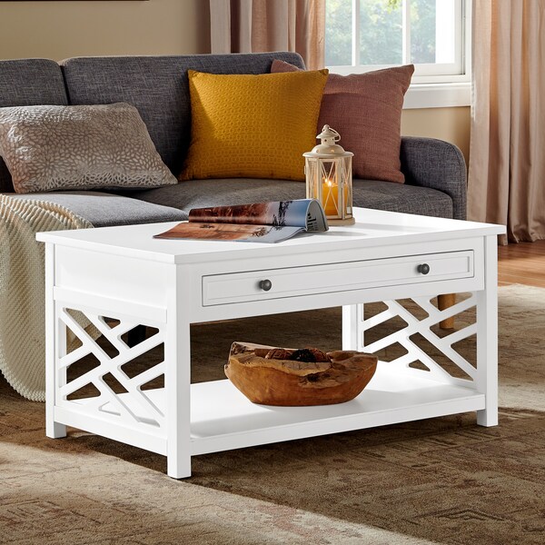 Alaterre Furniture Coventry 36"W Wood Coffee Table with 1-Drawer - ANCT13WH