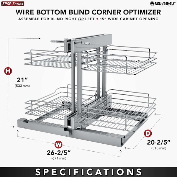Rev-A-Shelf Steel, Chrome, 26.25 in W, 20.88 in H, 20.25 in D - 5PSP-15SC-CR