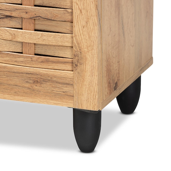 Baxton Studio Winda Modern and Contemporary Oak Brown Finished Wood 3-Door Shoe Cabinet - 189-11988-ZORO
