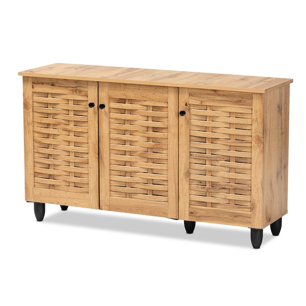 Baxton Studio Winda Modern and Contemporary Oak Brown Finished Wood 3-Door Shoe Cabinet - 189-11988-ZORO