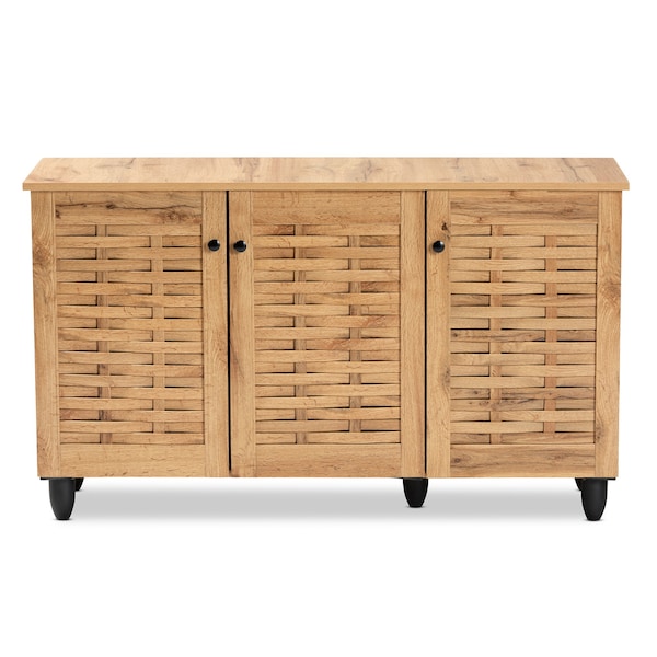 Baxton Studio Winda Modern and Contemporary Oak Brown Finished Wood 3-Door Shoe Cabinet - 189-11988-ZORO
