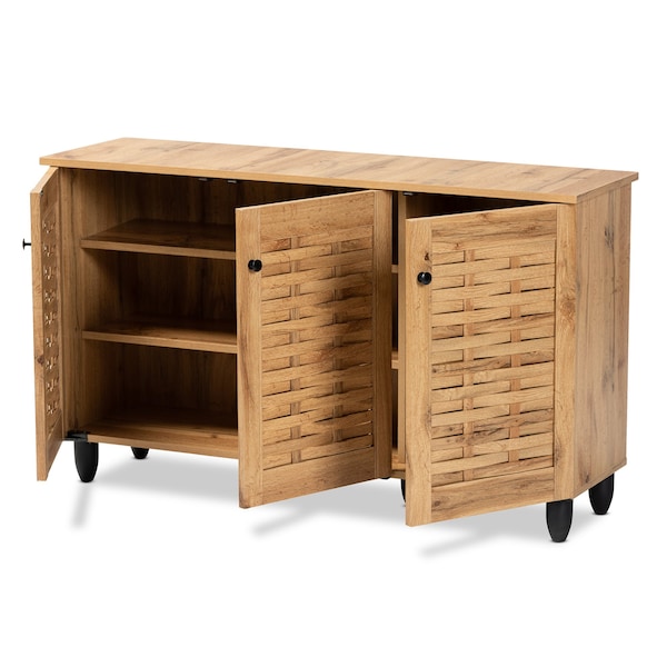Baxton Studio Winda Modern and Contemporary Oak Brown Finished Wood 3-Door Shoe Cabinet - 189-11988-ZORO