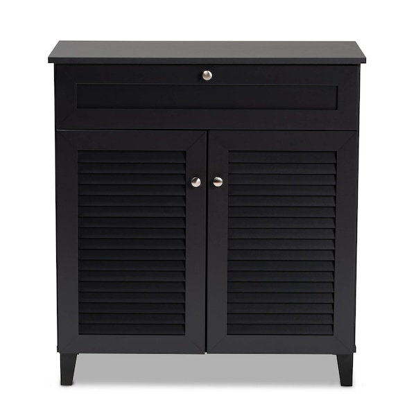 Baxton Studio Coolidge Grey Finished 4-Shelf Wood Shoe Storage Cabinet with Drawer - 156-9556