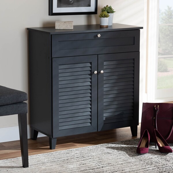 Baxton Studio Coolidge Grey Finished 4-Shelf Wood Shoe Storage Cabinet with Drawer - 156-9556