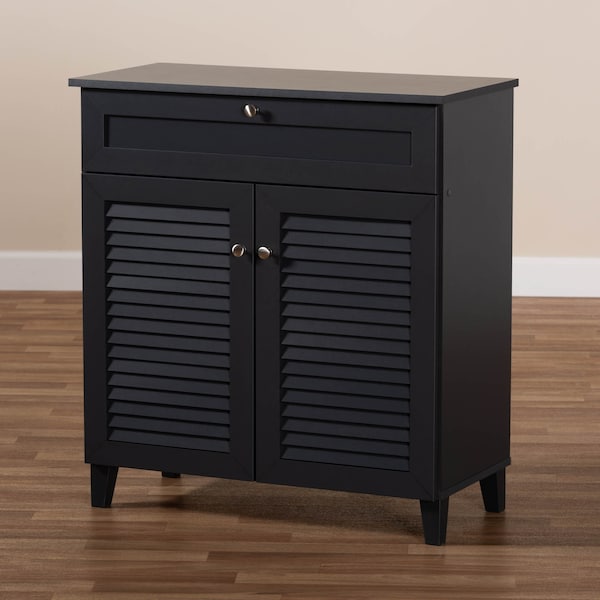 Baxton Studio Coolidge Grey Finished 4-Shelf Wood Shoe Storage Cabinet with Drawer - 156-9556