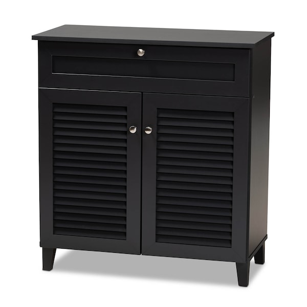 Baxton Studio Coolidge Grey Finished 4-Shelf Wood Shoe Storage Cabinet with Drawer - 156-9556