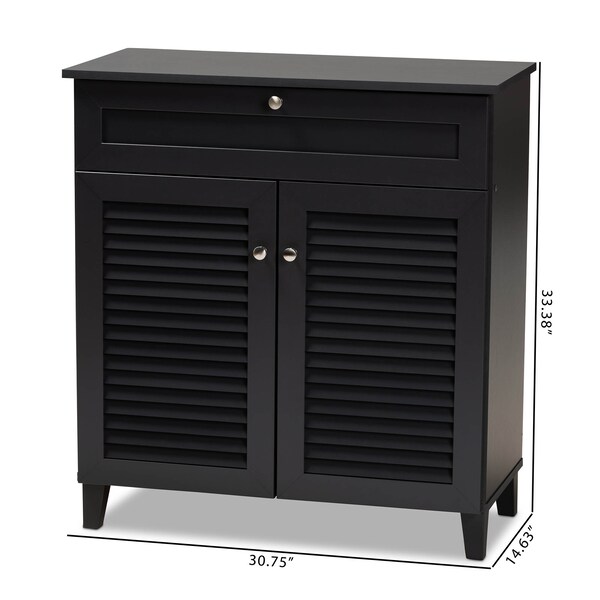 Baxton Studio Coolidge Grey Finished 4-Shelf Wood Shoe Storage Cabinet with Drawer - 156-9556