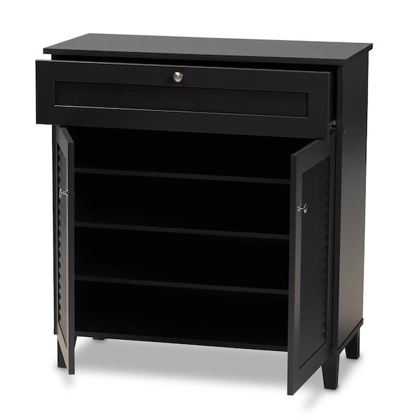Baxton Studio Coolidge Grey Finished 4-Shelf Wood Shoe Storage Cabinet with Drawer - 156-9556