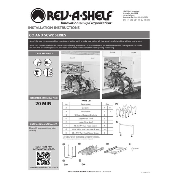 Rev-A-Shelf Steel, Silver, 11.75 in W, 18 in H, 22 in D, 22 in L, Silver - 5CW2-1222-CR