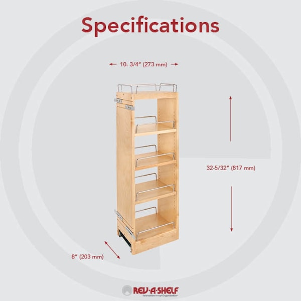 Rev-A-Shelf Maple Veneer, Light Brown, 8 in W, 32.15 in H, 10.75 in D, 10.75 in L, Light Brown - 448-BBSCWC36-8C