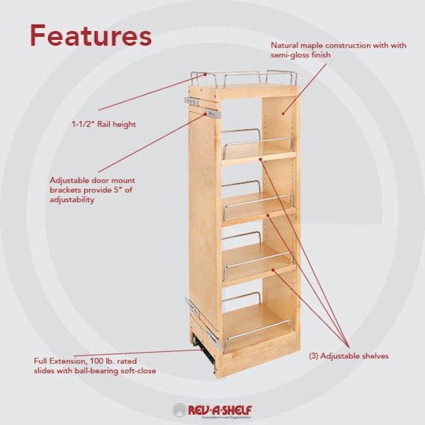 Rev-A-Shelf Maple Veneer, Light Brown, 8 in W, 32.15 in H, 10.75 in D, 10.75 in L, Light Brown - 448-BBSCWC36-8C
